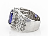 Pre-Owned Blue And White Cubic Zirconia Rhodium Over Sterling Silver Ring 9.99ctw