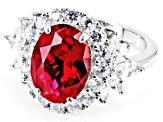 Pre-Owned Lab Created Ruby And White Cubic Zirconia Rhodium Over Sterling Ring 6.75ctw