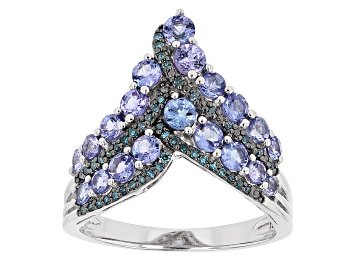 Picture of Pre-Owned Tanzanite and Blue Diamond Rhodium Over Sterling Silver Ring 1.35ctw