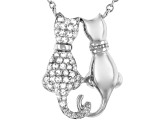 Pre-Owned White Topaz Rhodium Over Sterling Silver Cat Pendant With Chain 0.85ctw