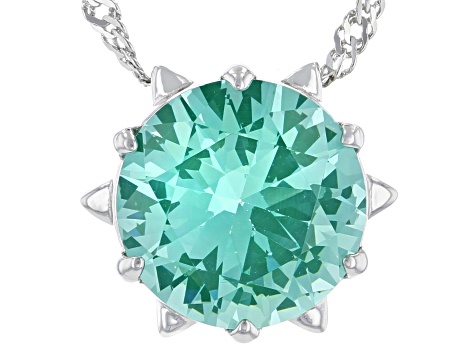 Pre-Owned Green Lab Created Spinel Rhodium Over Silver Solitaire Pendant With Chain 3.27ct