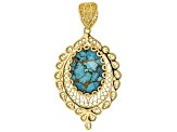 Pre-Owned Oval Turquoise Doublet 18K Yellow Gold Over Sterling Silver Enhancer