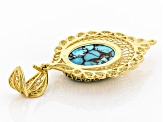 Pre-Owned Oval Turquoise Doublet 18K Yellow Gold Over Sterling Silver Enhancer