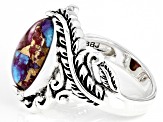 Pre-Owned Blended Turquoise and Purple Spiny Oyster Shell Rhodium Over Silver Ring