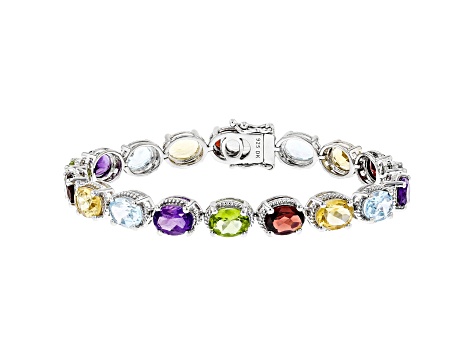 Pre-Owned Multi-Color Gemstone Rhodium Over Silver Tennis Bracelet 20.84ctw  - P23422