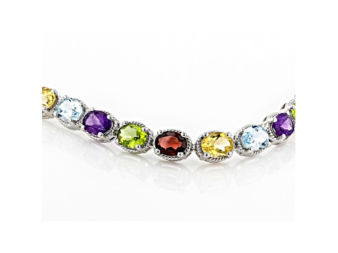 Pre-Owned Multi-Color Gemstone Rhodium Over Silver Tennis Bracelet 20.84ctw