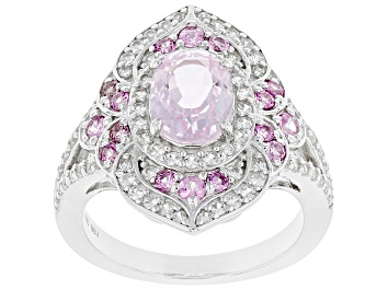 Picture of Pre-Owned Pink Kunzite Rhodium Over Sterling Silver Ring. 2.45ctw