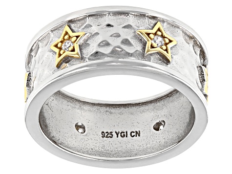 Pre-Owned White Cubic Zirconia Rhodium And 14k Yellow Gold Over Sterling Silver Sterling Silver Star