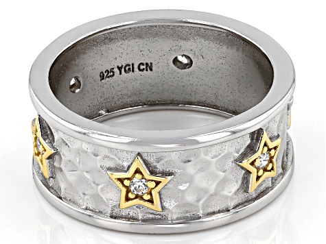 Pre-Owned White Cubic Zirconia Rhodium And 14k Yellow Gold Over Sterling Silver Sterling Silver Star