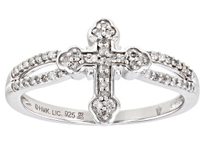 Pre-Owned White Diamond Rhodium Over Sterling Silver Cross Ring 0.15ctw