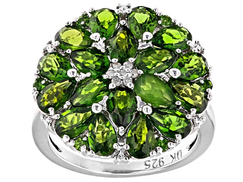 Pre-Owned Green Chrome Diopside Rhodium Over Sterling Silver Ring 3.65ctw