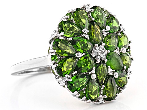 Pre-Owned Green Chrome Diopside Rhodium Over Sterling Silver Ring 3.65ctw