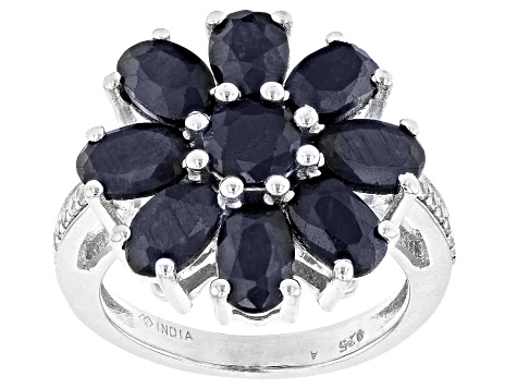 Pre-Owned Blue Sapphire Rhodium Over Sterling Silver Ring. 5.59ctw