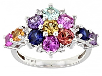 Picture of Pre-Owned Multi-Sapphire Lab Created Rhodium Over Sterling Silver Ring 2.63ctw