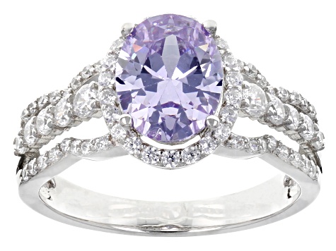 Pre-Owned Lavender And White Cubic Zirconia Rhodium Over Sterling Silver Ring  4.28ctw