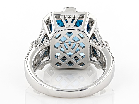 Pre-Owned Lab Blue Spinel And White Cubic Zirconia Rhodium Over Sterling Silver Ring 9.69ctw
