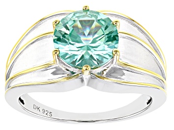 Picture of Pre-Owned Green Lab Created Spinel Rhodium & 18k Gold Over Silver Two-Tone Ring 3.51ct