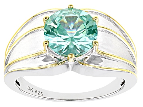 Pre-Owned Green Lab Created Spinel Rhodium & 18k Gold Over Silver Two-Tone Ring 3.51ct