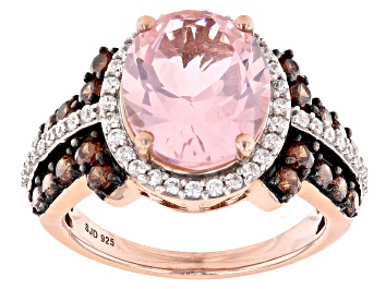 Picture of Pre-Owned Pink Morganite Simulant And Mocha And White Cubic Zirconia 18k Rose Gold Over Sterling Sil