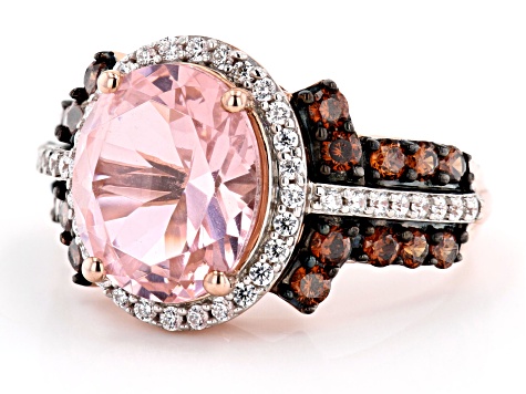 Pre-Owned Pink Morganite Simulant And Mocha And White Cubic Zirconia 18k Rose Gold Over Sterling Sil