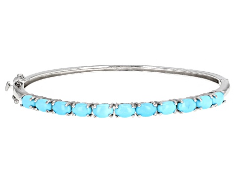 Pre-Owned Blue Sleeping Beauty Turquoise Rhodium Over Sterling Silver Bangle Bracelet