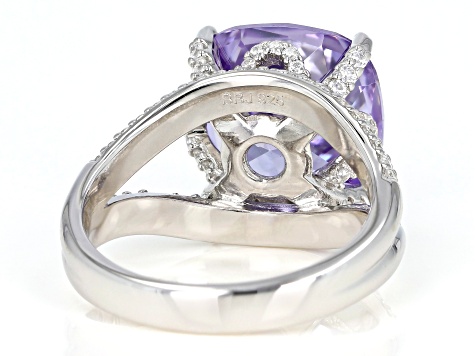 Pre-Owned Purple and White Cubic Zirconia Rhodium Over Sterling Silver Ring 14.99ctw