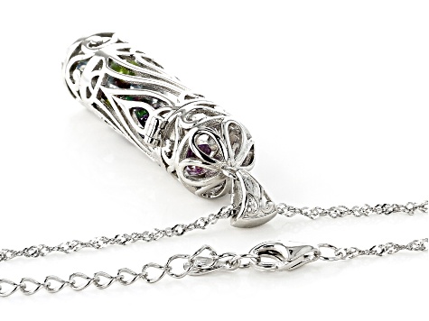 Pre-Owned Multi-Color Multi Gemstones Rhodium Over Silver Prayer Box Pendant With Chain 3.99ctw