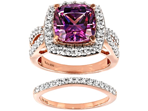 Pre-Owned Fancy Purple and White Cubic Zirconia 18k Rose Gold Over Silver Ring With Band 1