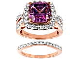 Pre-Owned Fancy Purple and White Cubic Zirconia 18k Rose Gold Over Silver Ring With Band 1