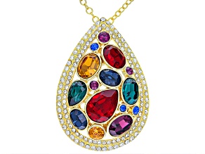 Pre-Owned  Multi-color Crystal Shiny Gold Tone Drop Pendant/Pin