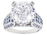 Pre-Owned White Cubic Zirconia and Blue Lab Created Spinel Rhodium Over Silver Ring