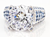 Pre-Owned White Cubic Zirconia and Blue Lab Created Spinel Rhodium Over Silver Ring