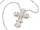 Pre-Owned White Cubic Zirconia Rhodium Over Sterling Silver Cross Pendant With Chain 0.68ctw