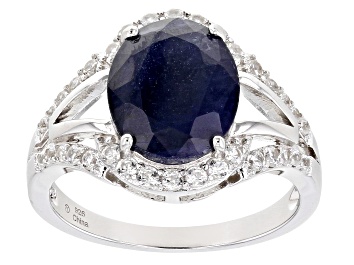 Picture of Pre-Owned  Blue Sapphire Rhodium Over Sterling Silver Ring 4.35ctw