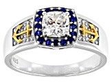 Pre-Owned Strontium Titanate And Blue Sapphire Rhodium Over Silver Two Tone Mens Ring 1.78c