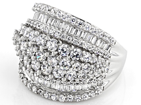 Pre-Owned White Cubic Zirconia Rhodium Over Sterling Silver Ring 5.80ctw