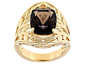 Pre-Owned Brown Smoky Quartz 18K Yellow Gold Over Sterling Silver Ring 4.27