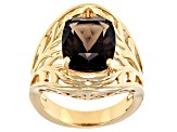 Pre-Owned Brown Smoky Quartz 18K Yellow Gold Over Sterling Silver Ring 4.27