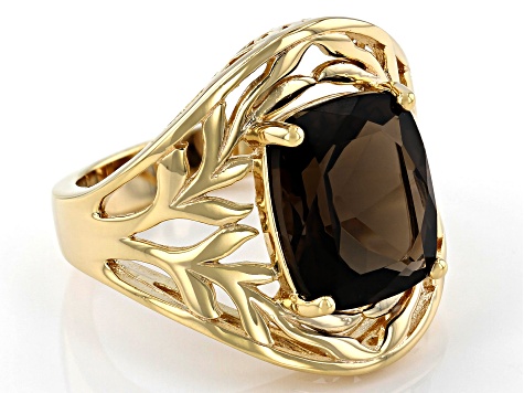 Pre-Owned Brown Smoky Quartz 18K Yellow Gold Over Sterling Silver Ring 4.27