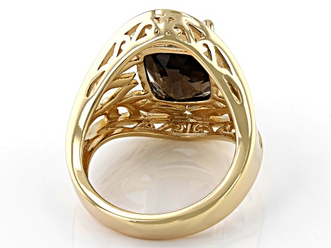 Pre-Owned Brown Smoky Quartz 18K Yellow Gold Over Sterling Silver Ring 4.27