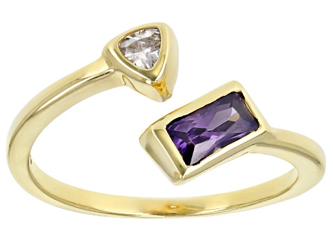 Pre-Owned Purple And White Cubic Zirconia 18K Yellow Gold Over Sterling Silver Ring 0.75ctw