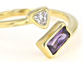 Pre-Owned Purple And White Cubic Zirconia 18K Yellow Gold Over Sterling Silver Ring 0.75ctw
