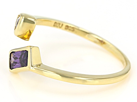 Pre-Owned Purple And White Cubic Zirconia 18K Yellow Gold Over Sterling Silver Ring 0.75ctw