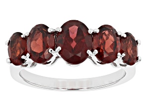 Pre-Owned Red Garnet Rhodium Over Sterling Silver 5-Stone Ring 4.50ctw