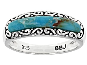 Pre-Owned Blue Turquoise Rhodium Over Sterling Silver Ring