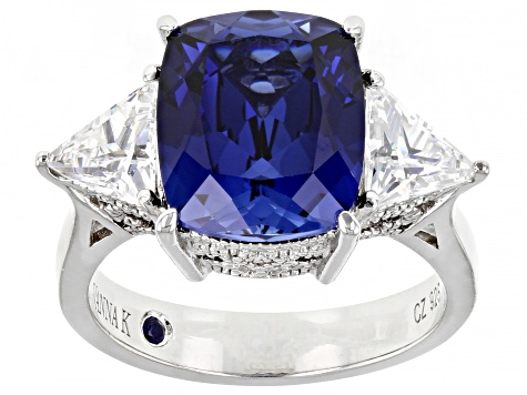 Pre-Owned Blue Lab Created Sapphire & Cubic Zirconia Platineve ...