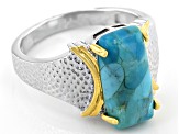 Pre-Owned Blue Turquoise Rhodium And 18k Yellow Gold Over Silver Ring