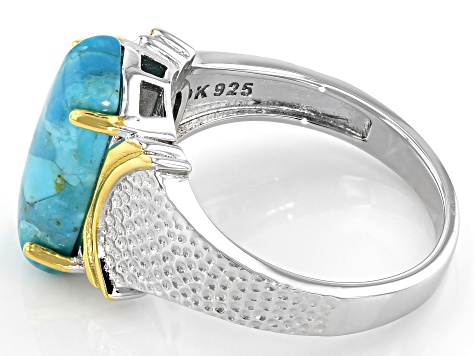 Pre-Owned Blue Turquoise Rhodium And 18k Yellow Gold Over Silver Ring