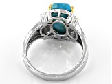 Pre-Owned Blue Turquoise Rhodium And 18k Yellow Gold Over Silver Ring