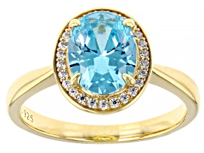 Pre-Owned Light Blue And White Cubic Zirconia 18k Yellow Gold Over Sterling Silver Ring 3.00ctw